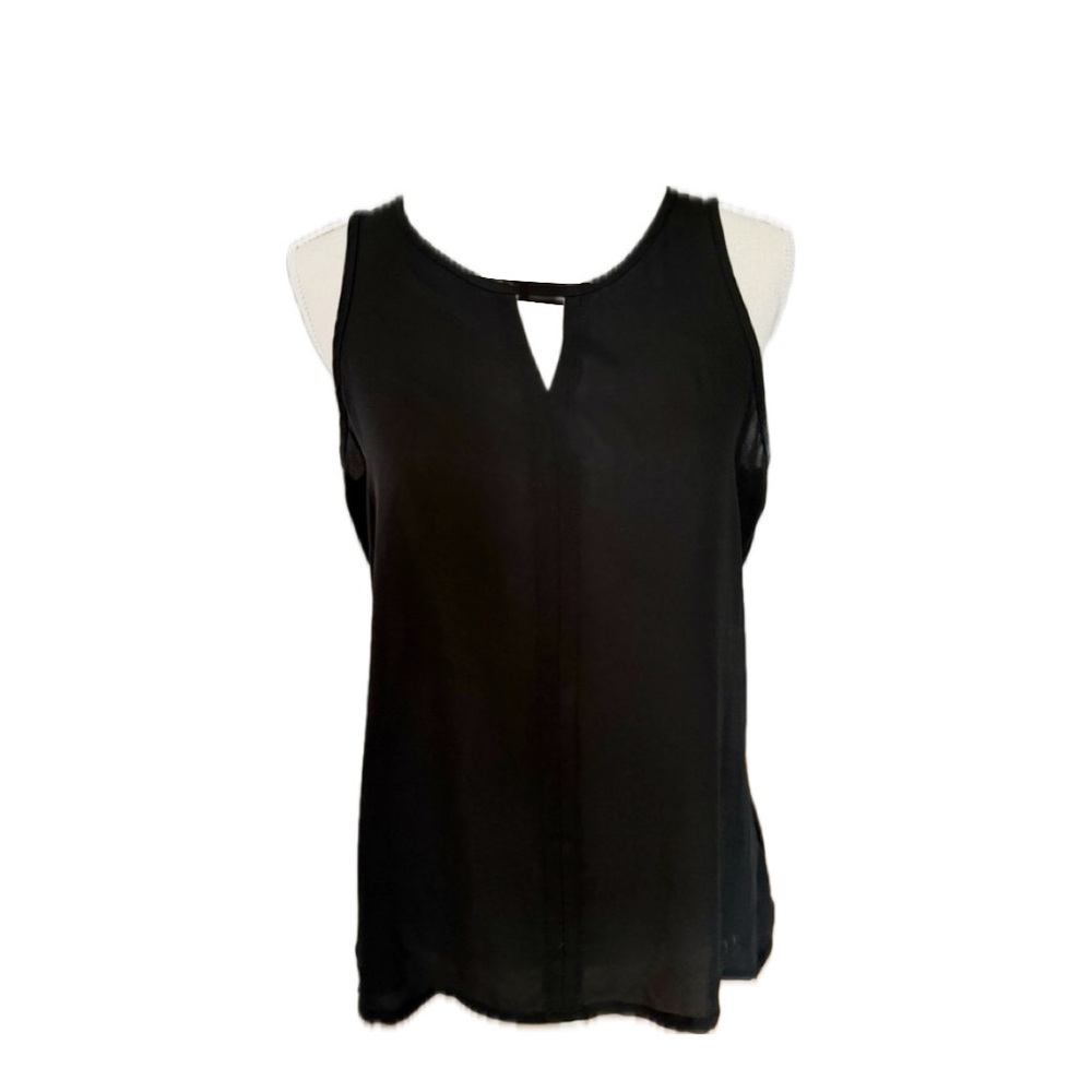 Express Chiffon Black Sleeveless Women's Top w/ Cut Out and Gold Zipper
